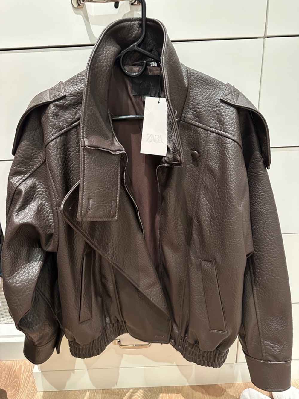 Zara faux brown leather pleather jacket S NWOT - Picture 7 of 15